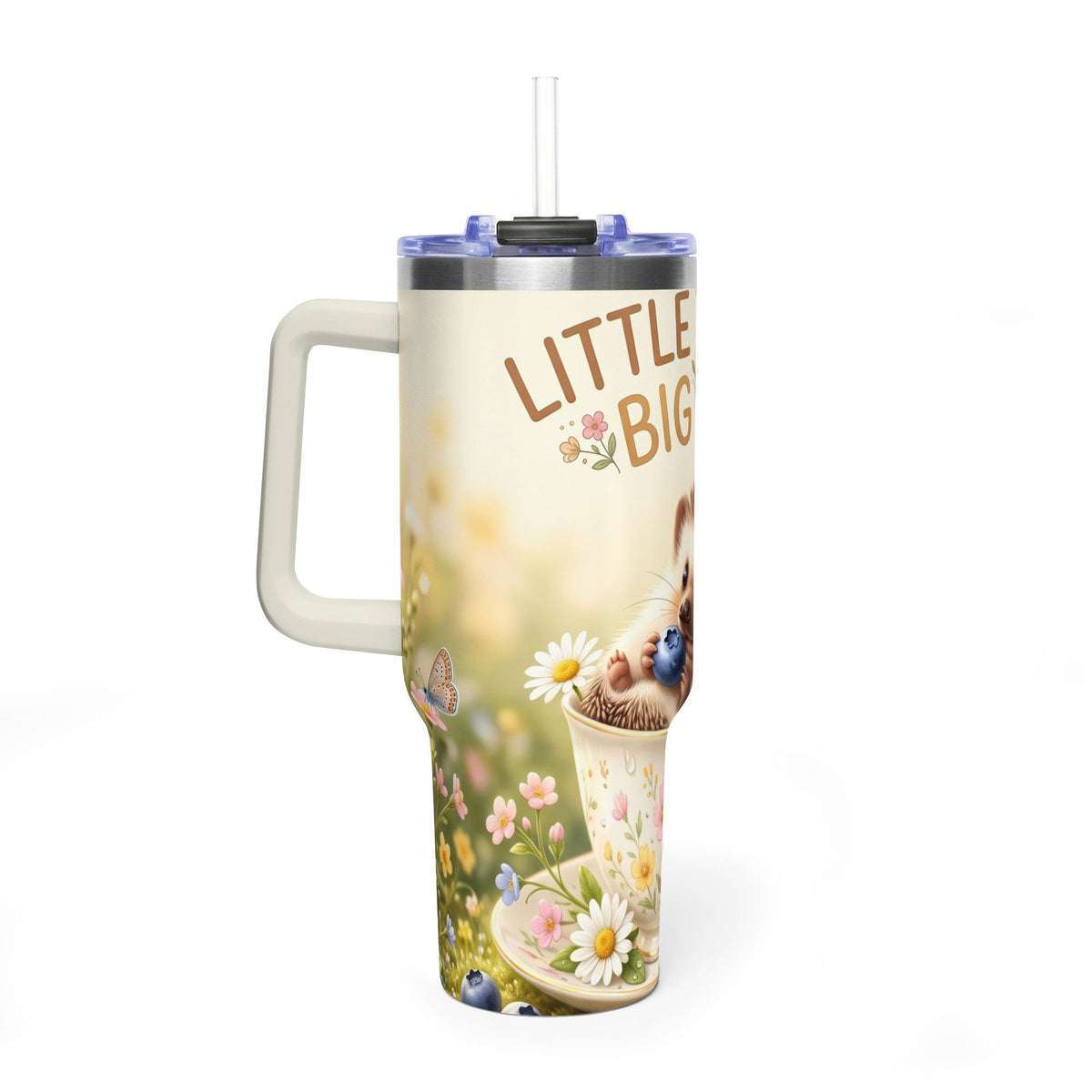 Little Things Big Joy Hedgehog Floral 40oz Thermal Tumbler
