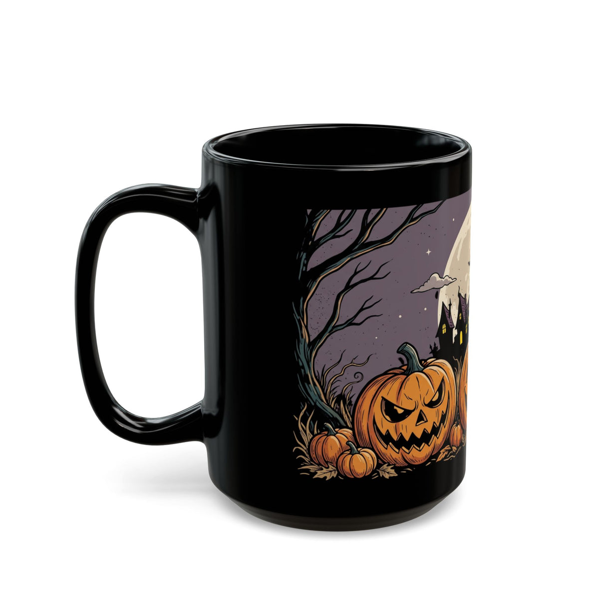 Halloween Pumpkin Night Mug — Spooky Jack-O'-Lantern Black Coffee Cup