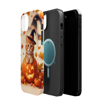 Halloween Kitten Pumpkin Phone Case — Magnetic Impact-Resistant