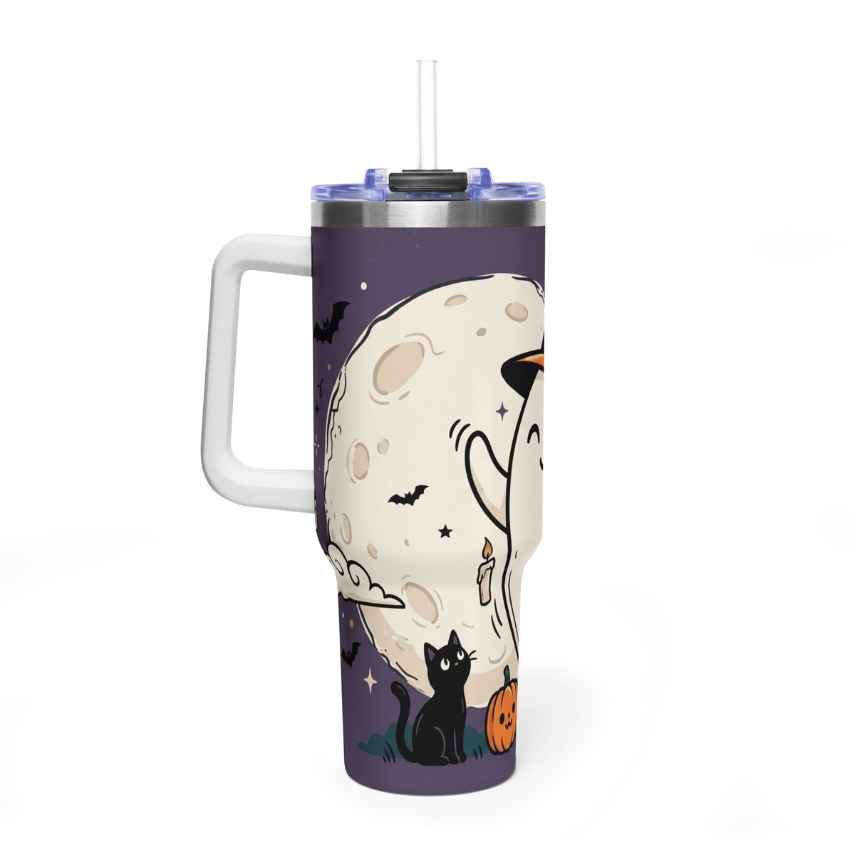 40oz Halloween Ghost Thermal Tumbler with Pumpkin and Black Cat