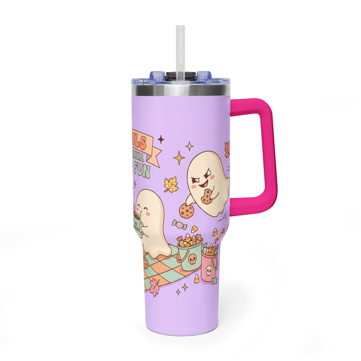 40oz Tumbler – “Ghouls Just Wanna Have Fun” Halloween Ghosts & Pumpkins