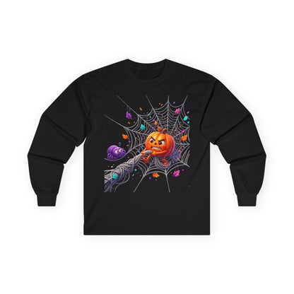 Halloween Pumpkin Spiderweb Long Sleeve Tee