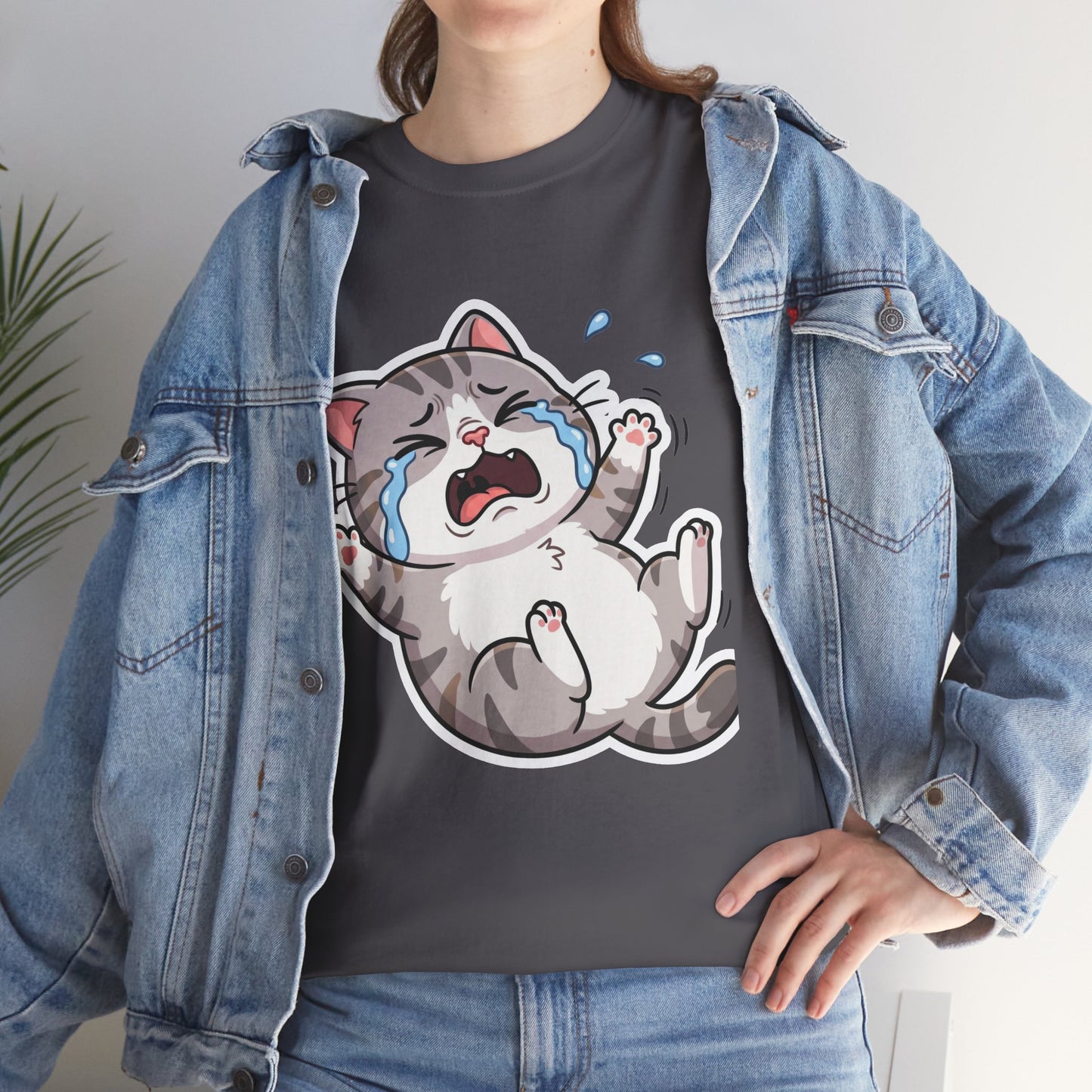 Crying Cartoon Cat T-Shirt — Cute Kawaii Kitten Graphic Tee
