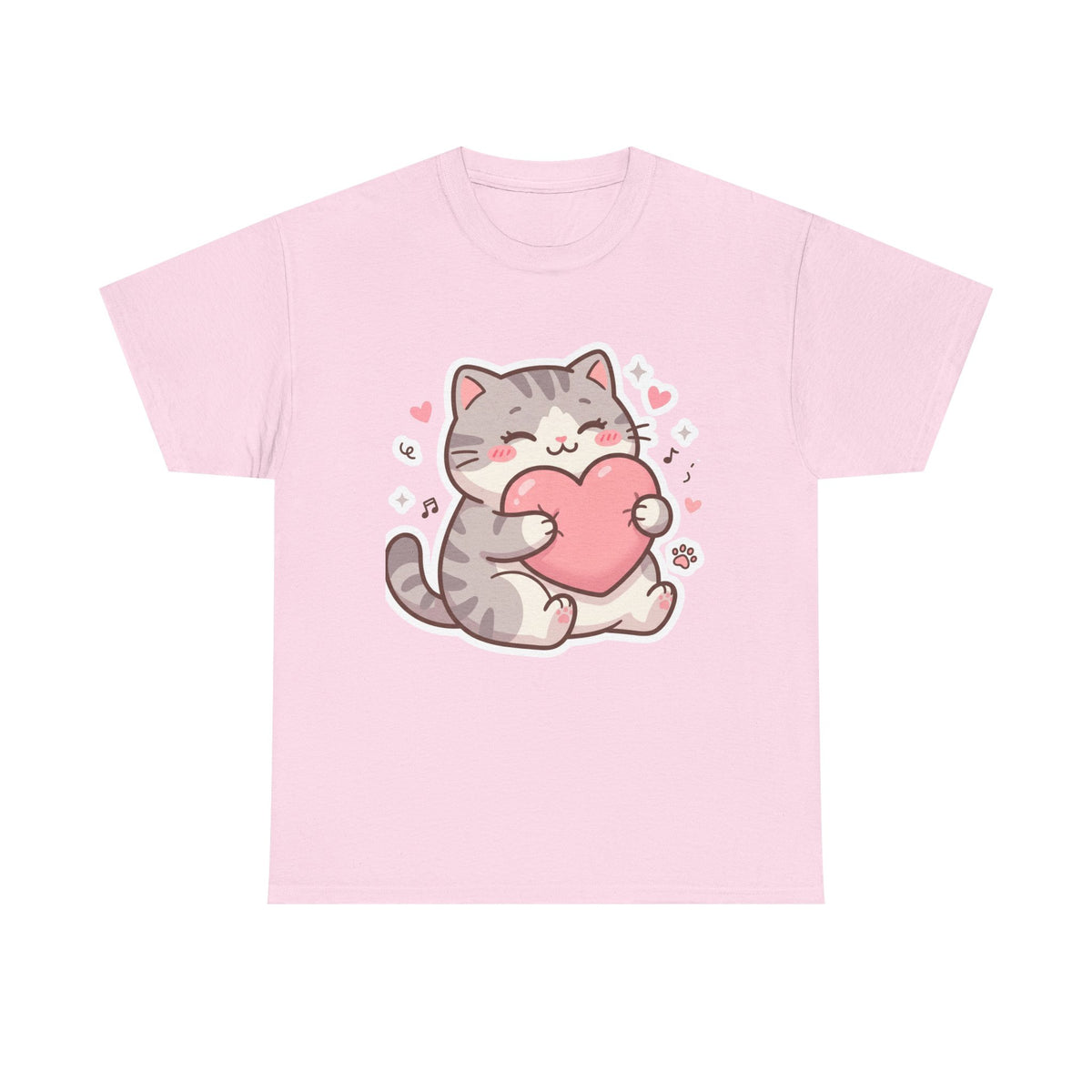 Cute Cat Hugging Heart T-Shirt — Kawaii Valentine Kitty Tee