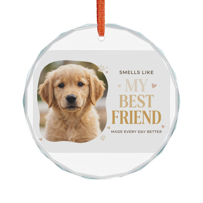 Heart Crystal Ornament — "My Best Friend" Golden Retriever Photo Keepsake