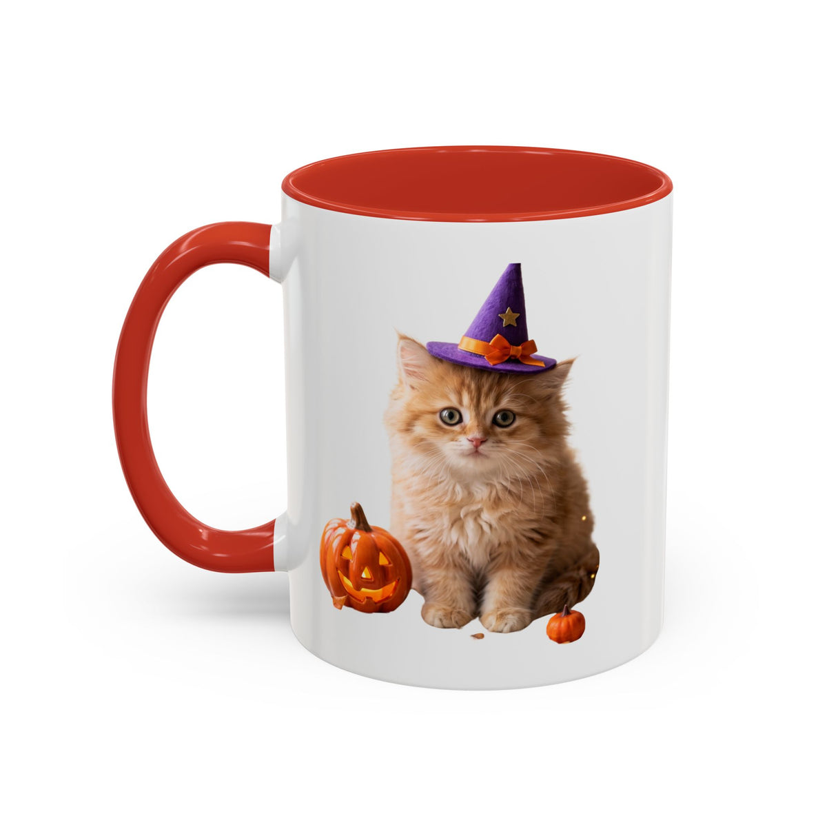 Halloween Cat Coffee Mug with Witch Hat and Pumpkin