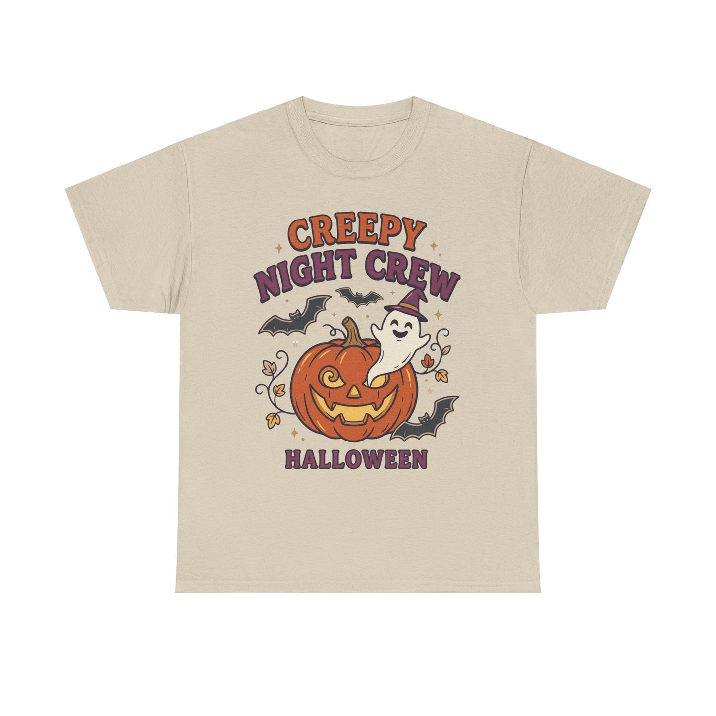 Creepy Night Crew Halloween T‑Shirt — Pumpkin & Ghost Graphic Tee