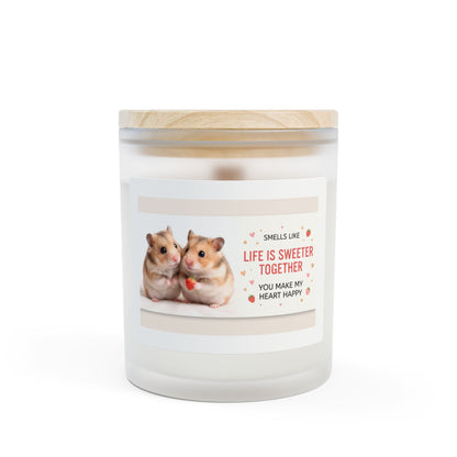 Hamster Love Frosted Glass Candle — "Life Is Sweeter Together" 11oz