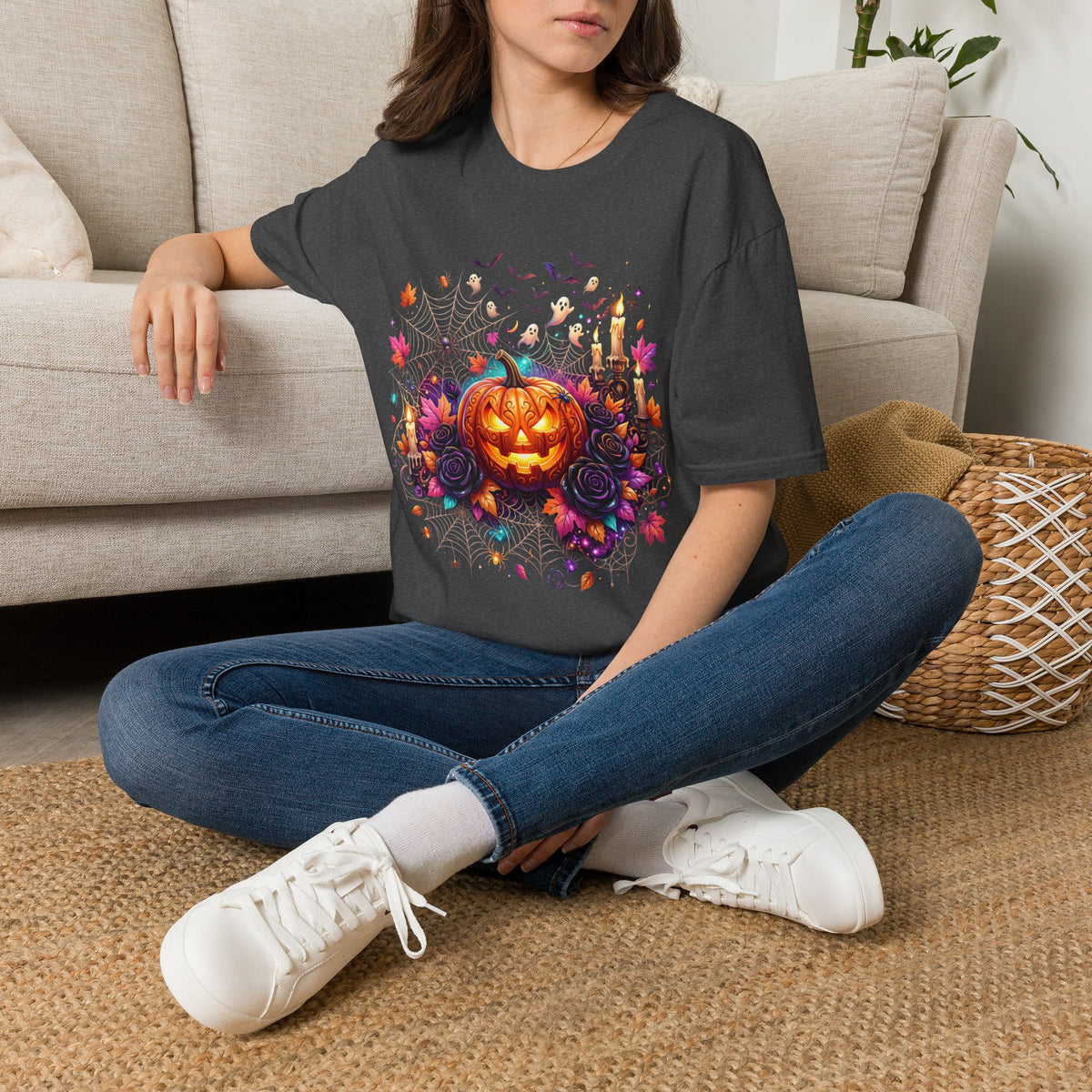 Jack-o'-Lantern Floral Halloween T-Shirt