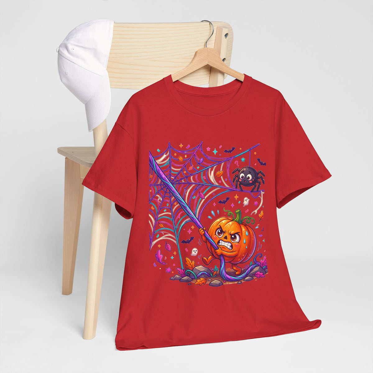 Pumpkin Spider Web Halloween T‑Shirt — Cute Spooky Pumpkin Cartoon Tee