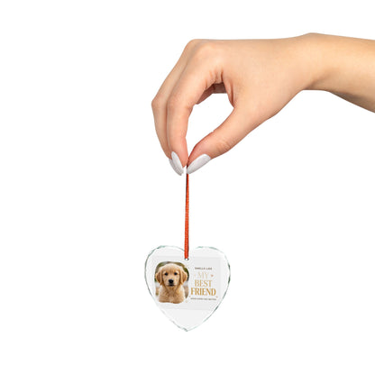 Heart Crystal Ornament — "My Best Friend" Golden Retriever Photo Keepsake