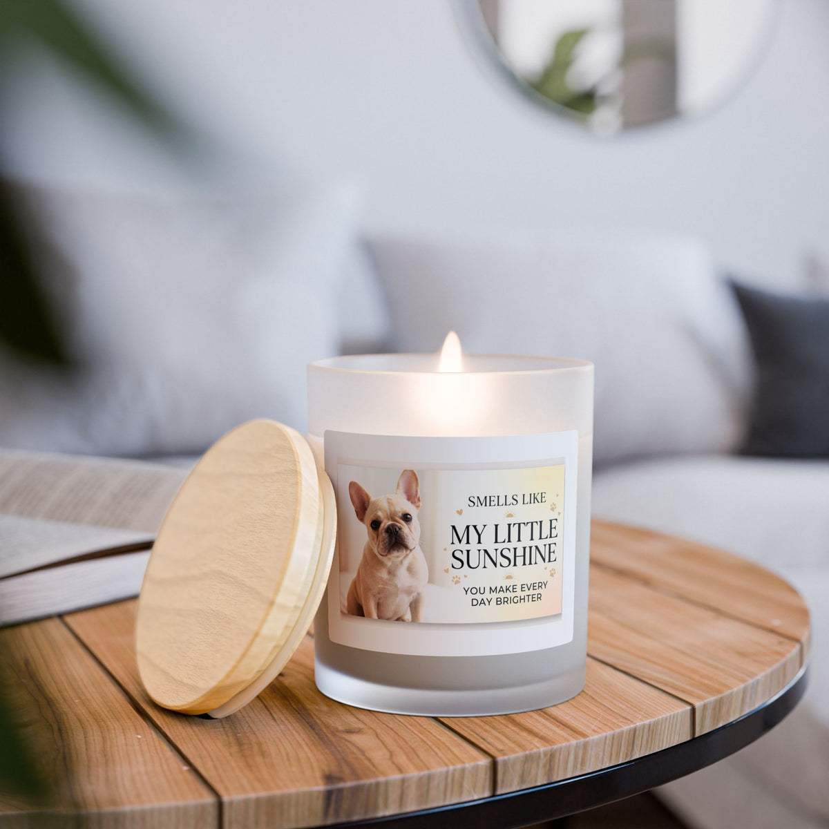 My Little Sunshine Frosted Glass Candle — 11 oz Scented Candle with Dog Photo Label