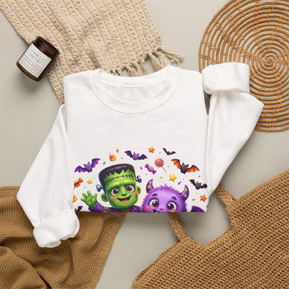 Halloween Monster Crewneck Sweatshirt — Cute Frankenstein, Vampire & Pumpkin Design