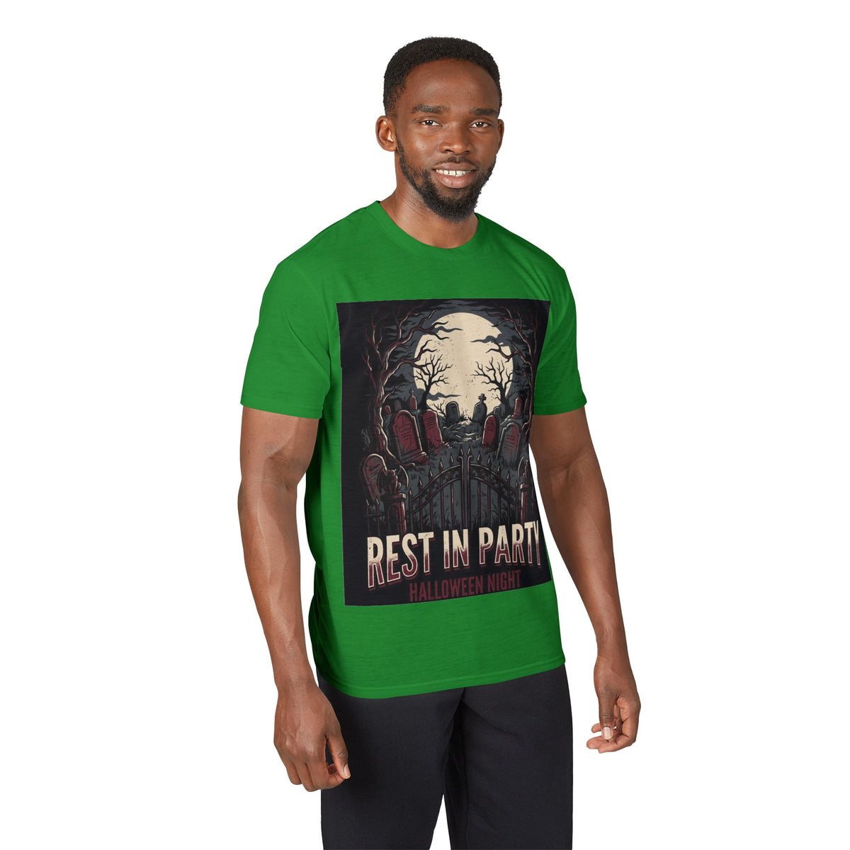 Rest in Party Halloween T-Shirt — Graveyard Skeletons Moonlight Tee