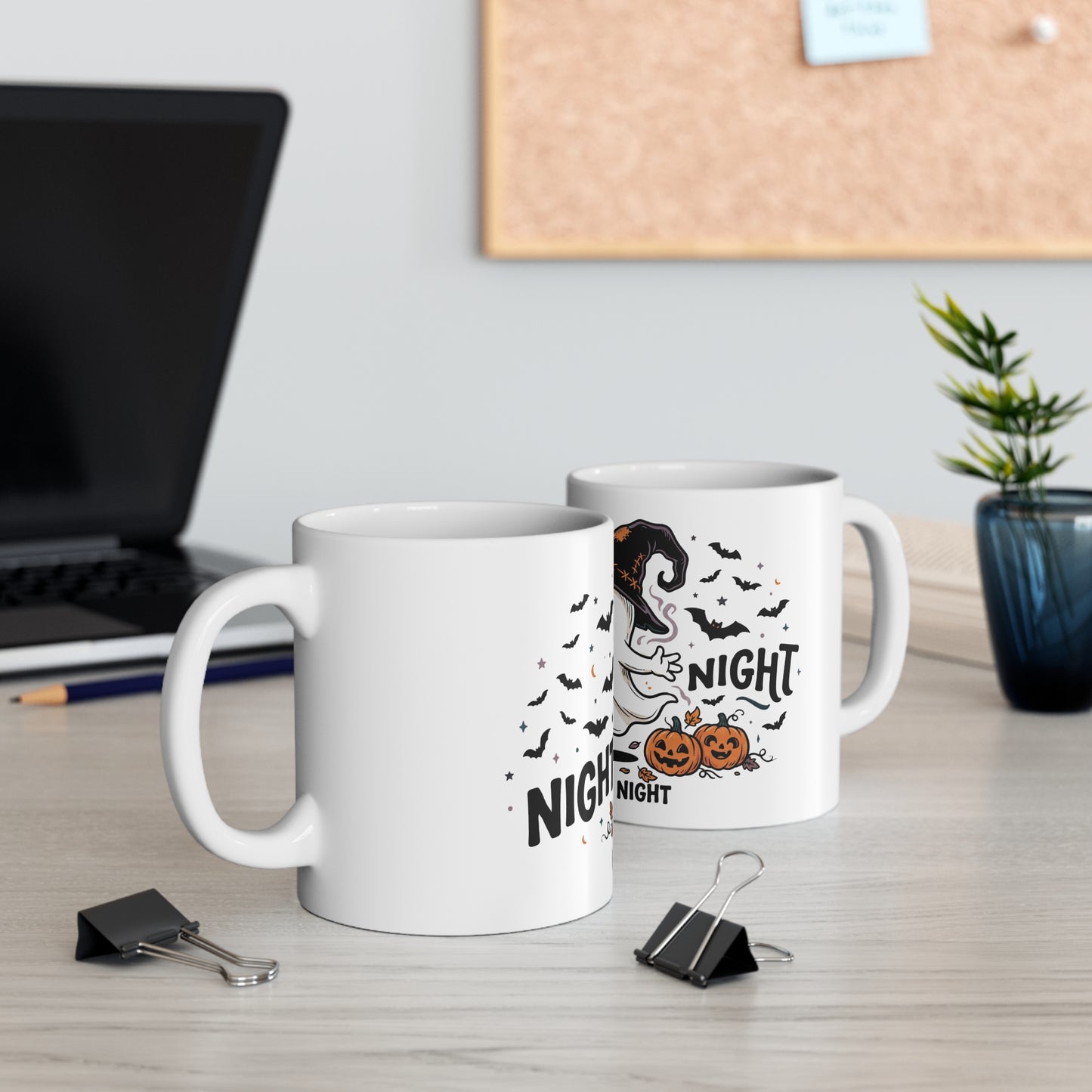 Halloween Night Ghost Mug — Cute Haunted Pumpkin Coffee Cup (11 oz)