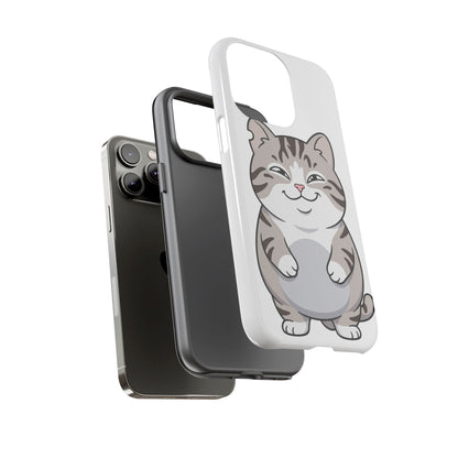 Cute Chubby Cat Phone Case — Protective Tough Case with Smiling Tabby Design