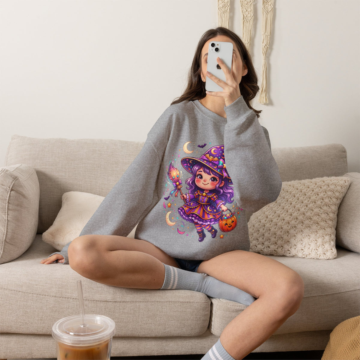 Cute Halloween Witch Sweatshirt — Kawaii Pumpkin Magic Crewneck