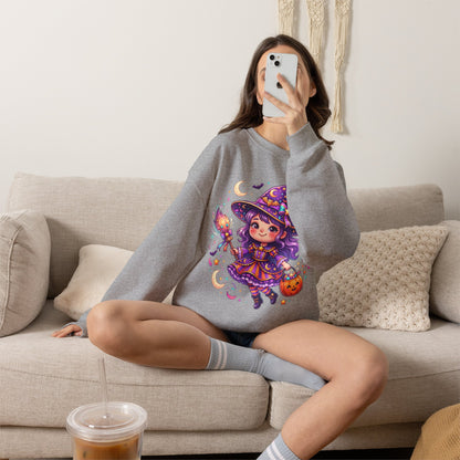 Cute Halloween Witch Sweatshirt — Kawaii Pumpkin Magic Crewneck