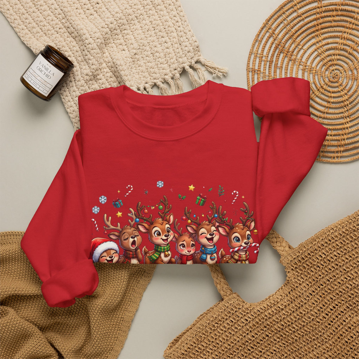 Christmas Reindeer Crewneck Sweatshirt — "Deerly Believed in Christmas" Holiday Pullover