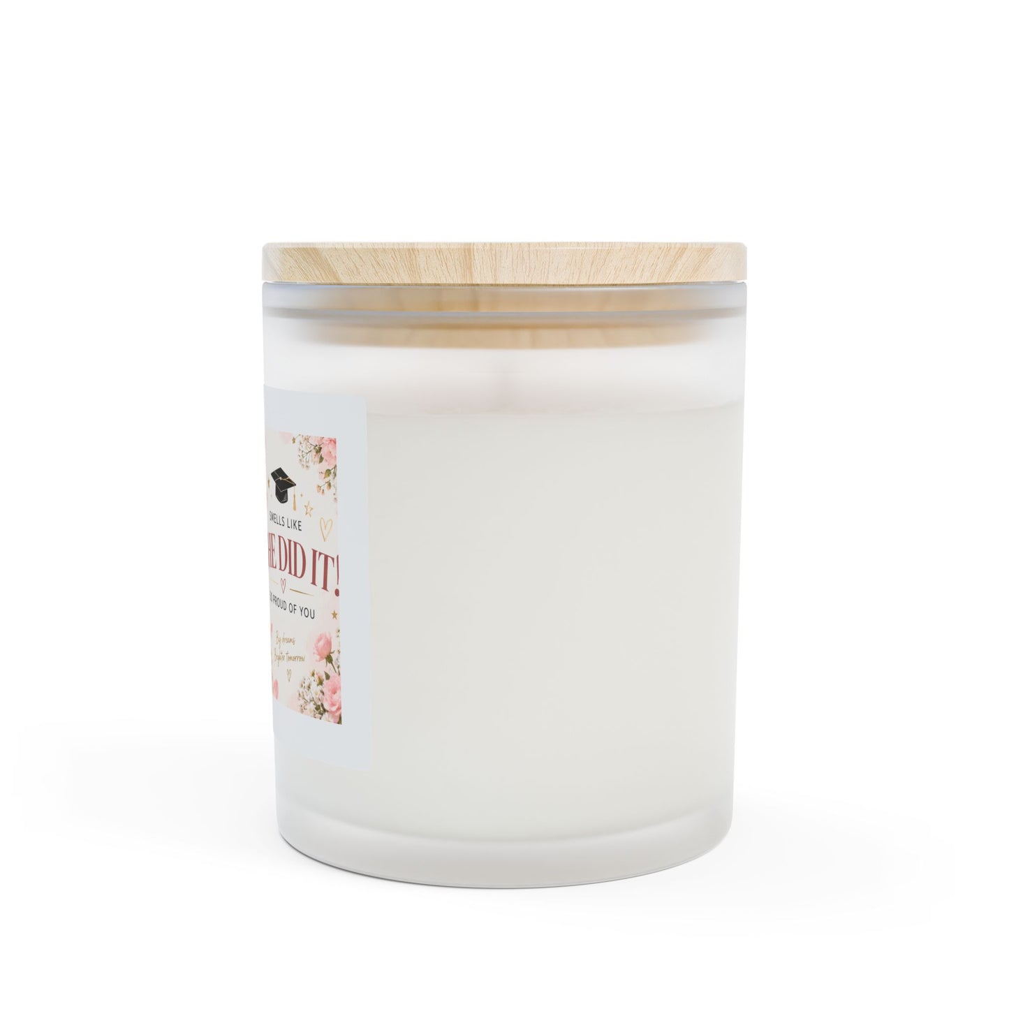 Graduation 'She Did It!' Frosted Glass Candle — 11oz Celebration Scented Candle