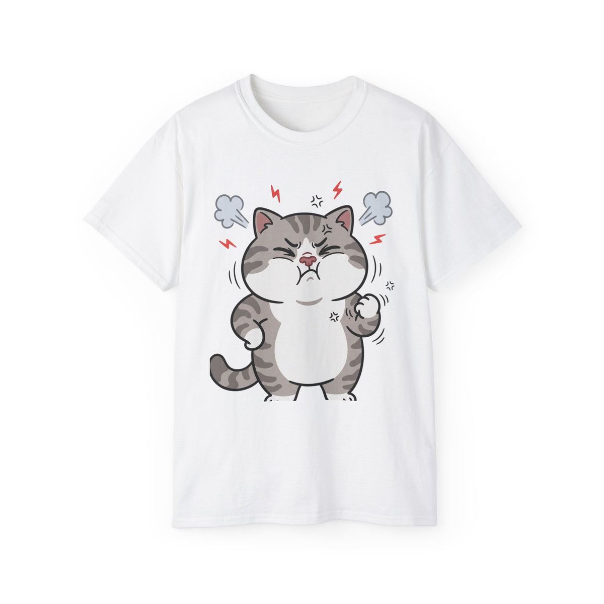 Angry Cute Cat T-Shirt — Cartoon Grumpy Kitty Graphic Tee