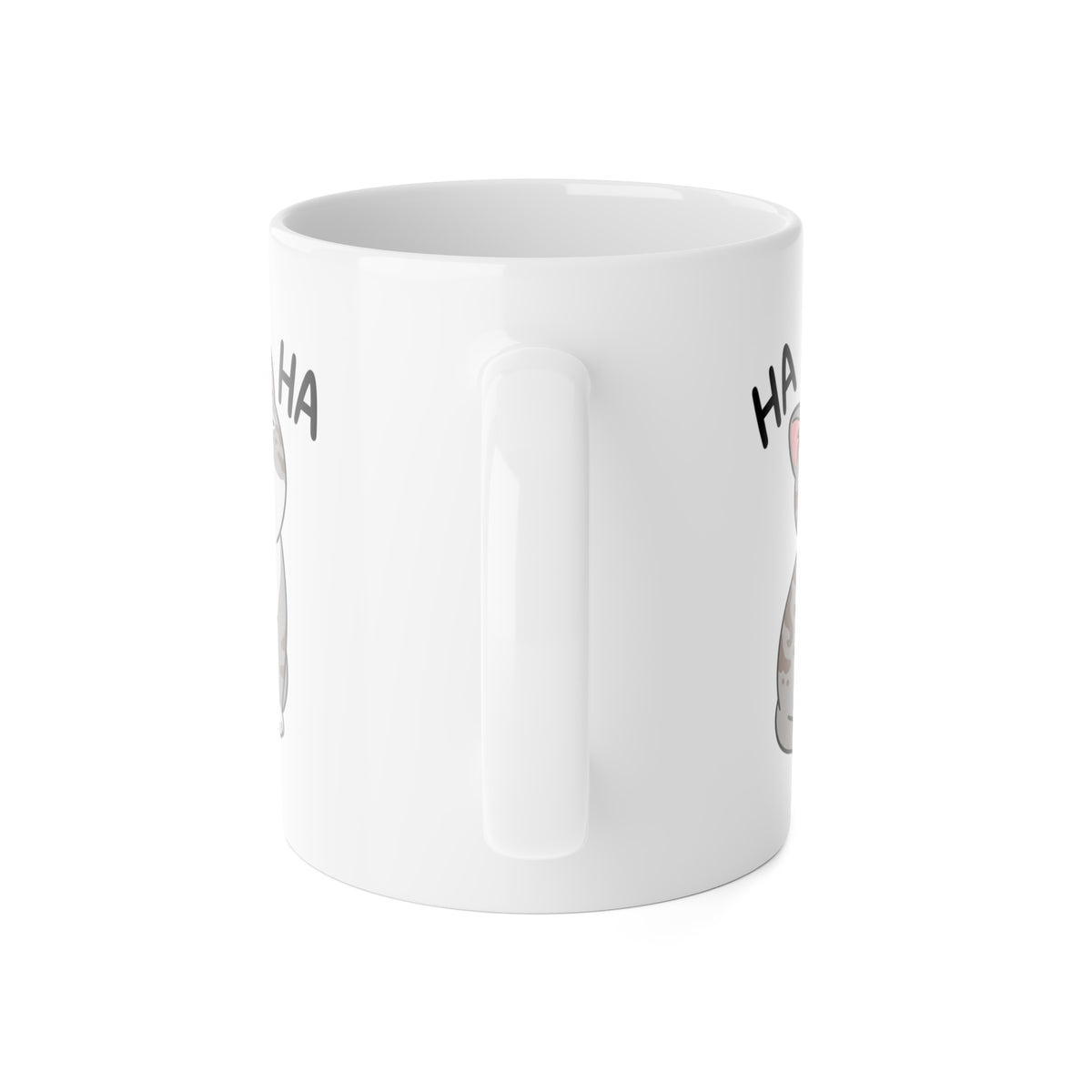 Laughing Cat Mug — Cute Grey Kitten 'HA HA' Ceramic Coffee Cup, Funny Cat Lover Gift