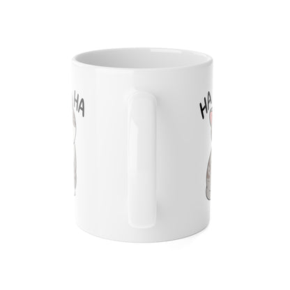 Laughing Cat Mug — Cute Grey Kitten 'HA HA' Ceramic Coffee Cup, Funny Cat Lover Gift