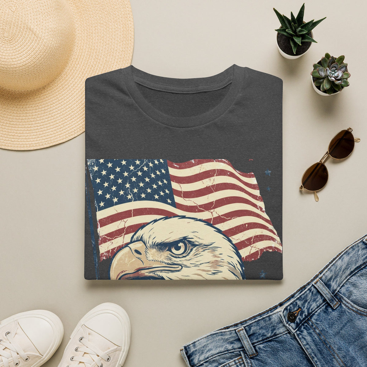Eagle & American Flag T-Shirt — Patriotic Bald Eagle Tee for 4th of July