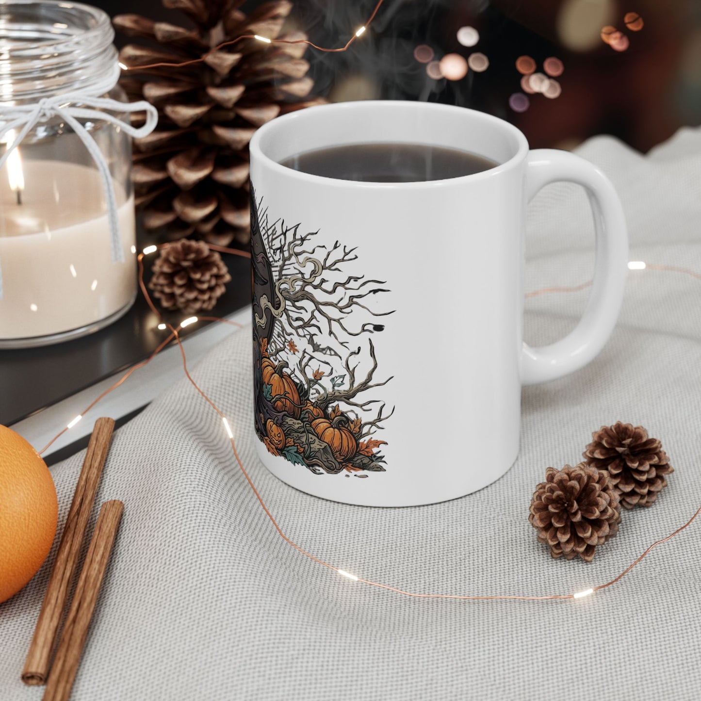 Halloween Pumpkin Witch Mug — Spooky Jack-o'-Lantern Ceramic Coffee Cup (11oz & 15oz)