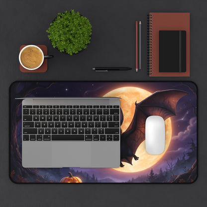 Cute Halloween Bat Desk Mat – Moonlit Pumpkin Office Mouse Pad