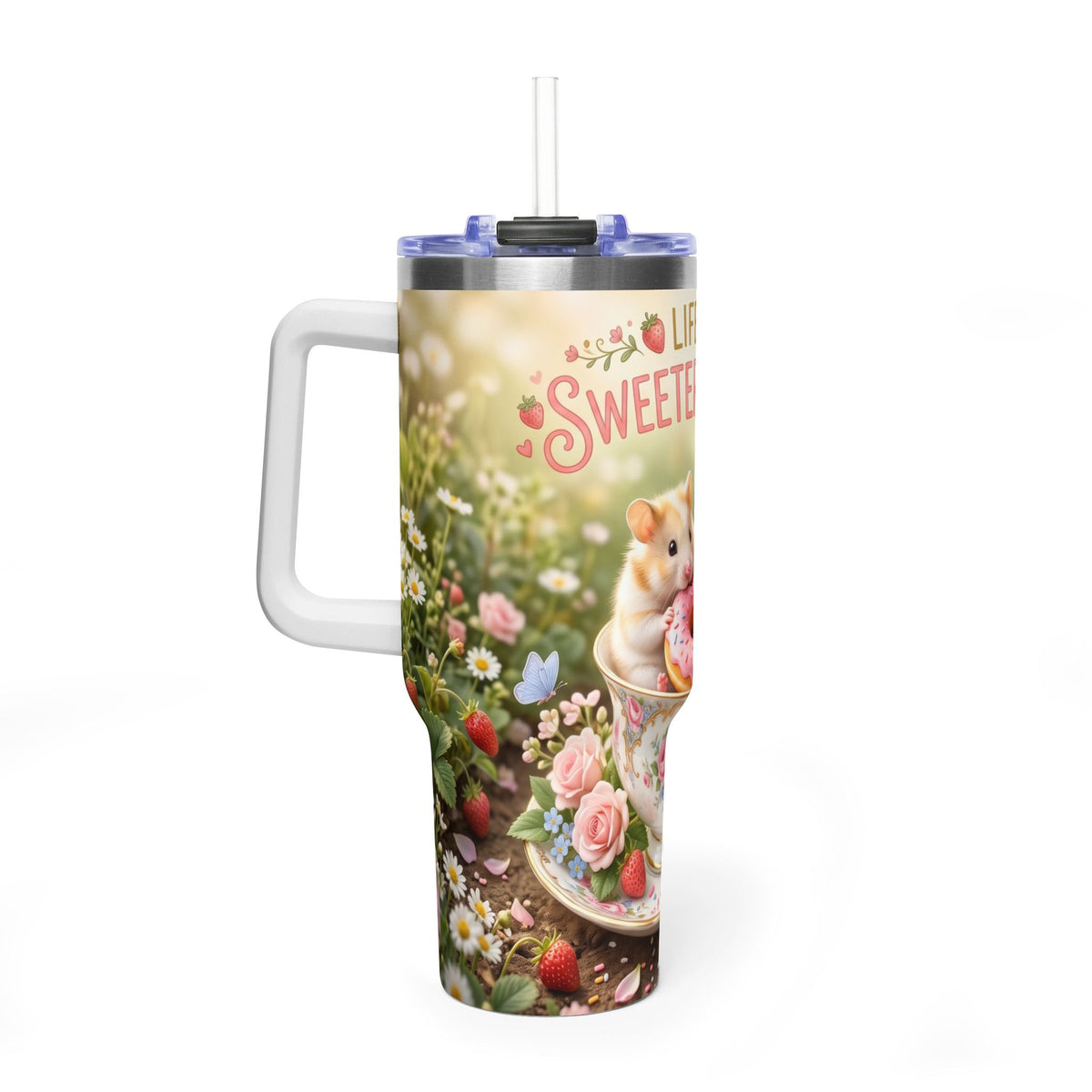 40oz Tumbler – Life Is Sweeter with You Cute Hamster Tea Party