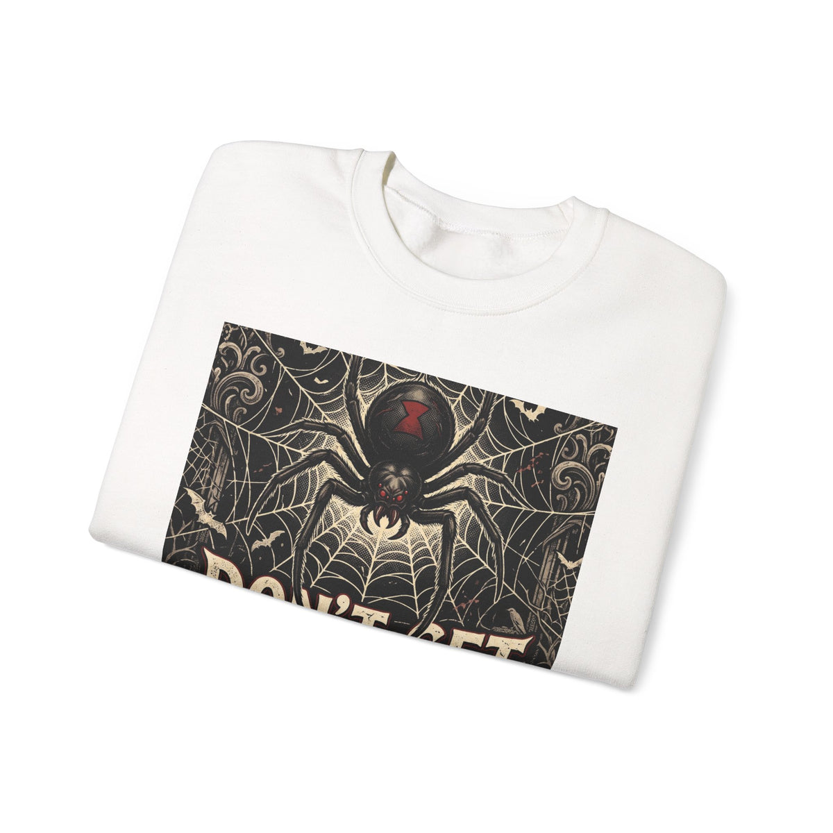 Spider Web Sweatshirt - "Don't Get Caught in the Web of Night" Graphic Crewneck
