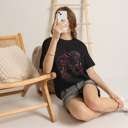 Vampire Cat Tee — Gothic Black Cat with Cape & Candles T-Shirt