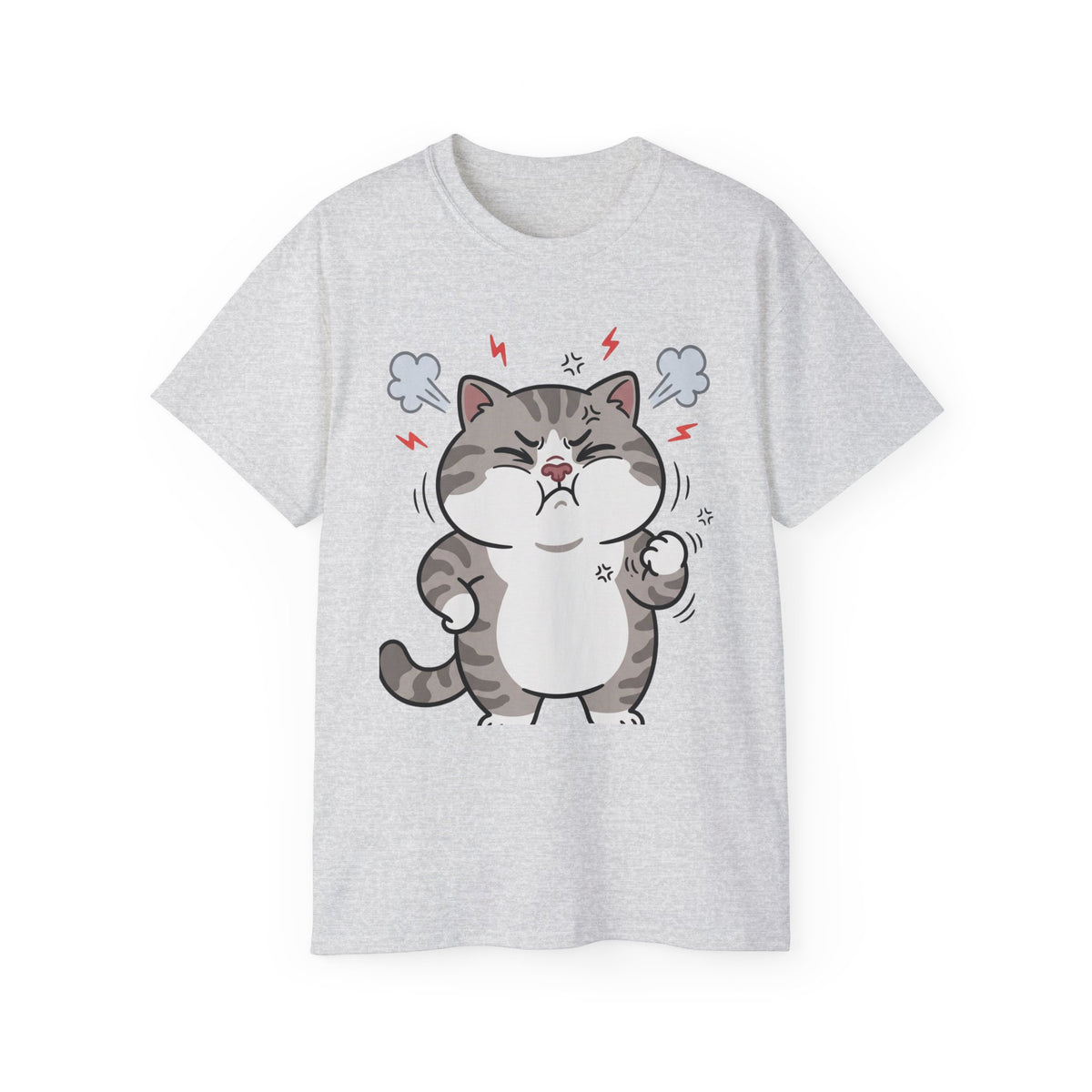 Angry Cute Cat T-Shirt — Cartoon Grumpy Kitty Graphic Tee