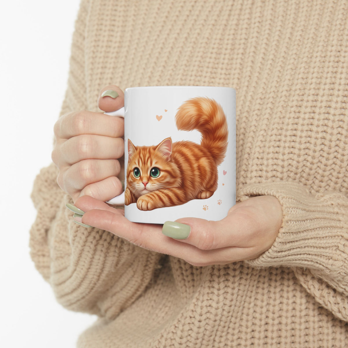 Cute Ginger Cat Ceramic Mug (11oz & 15oz) – Paw Print Love Coffee Cup