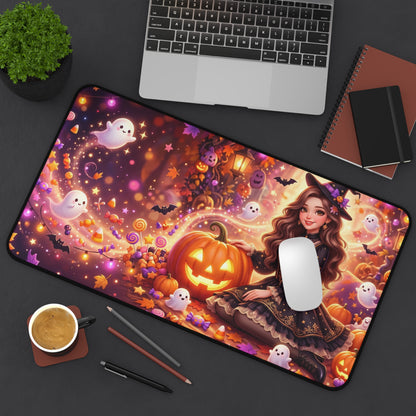 Halloween Witch Desk Mat — Cute Pumpkin & Ghosts Gaming Mouse Pad