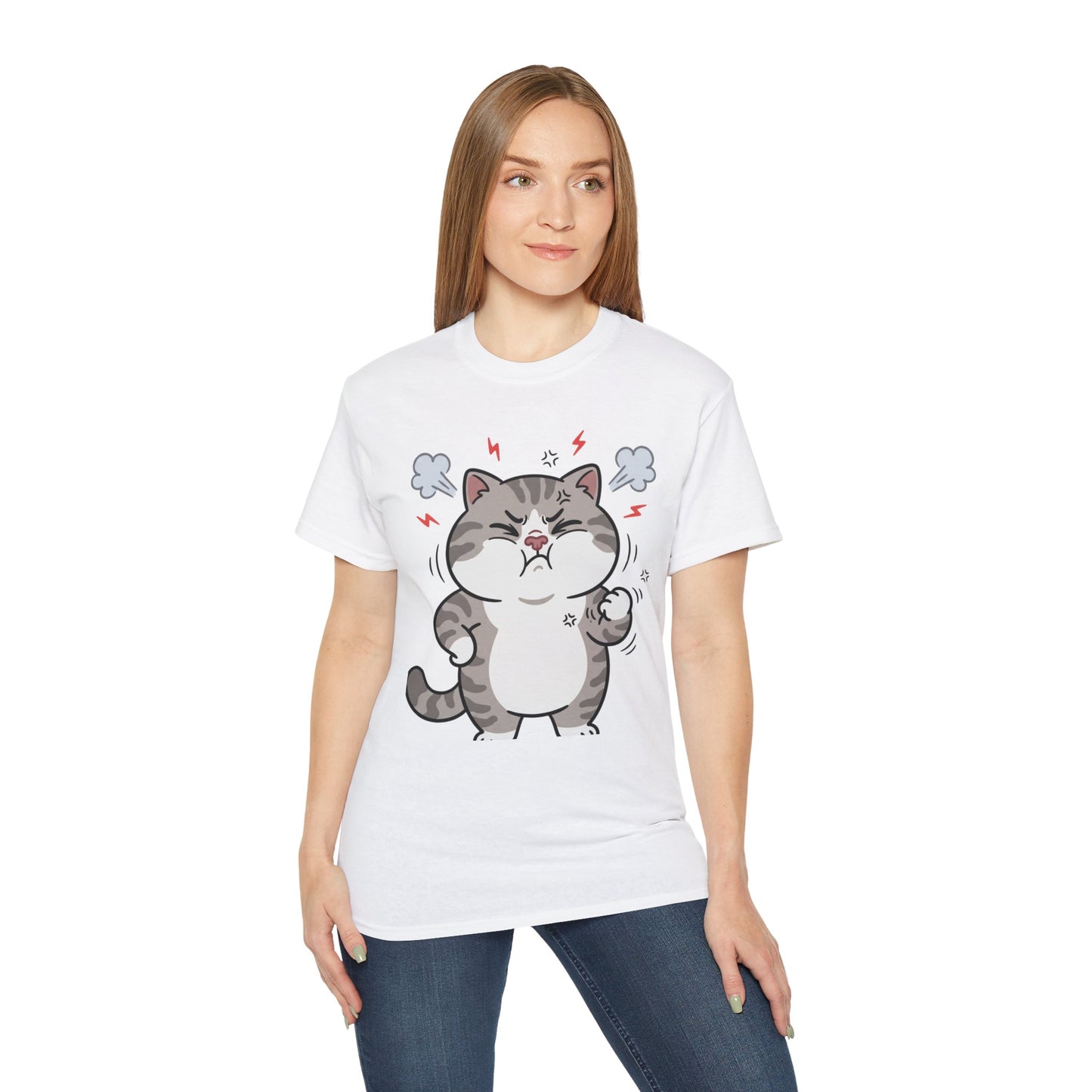 Angry Cute Cat T-Shirt — Cartoon Grumpy Kitty Graphic Tee