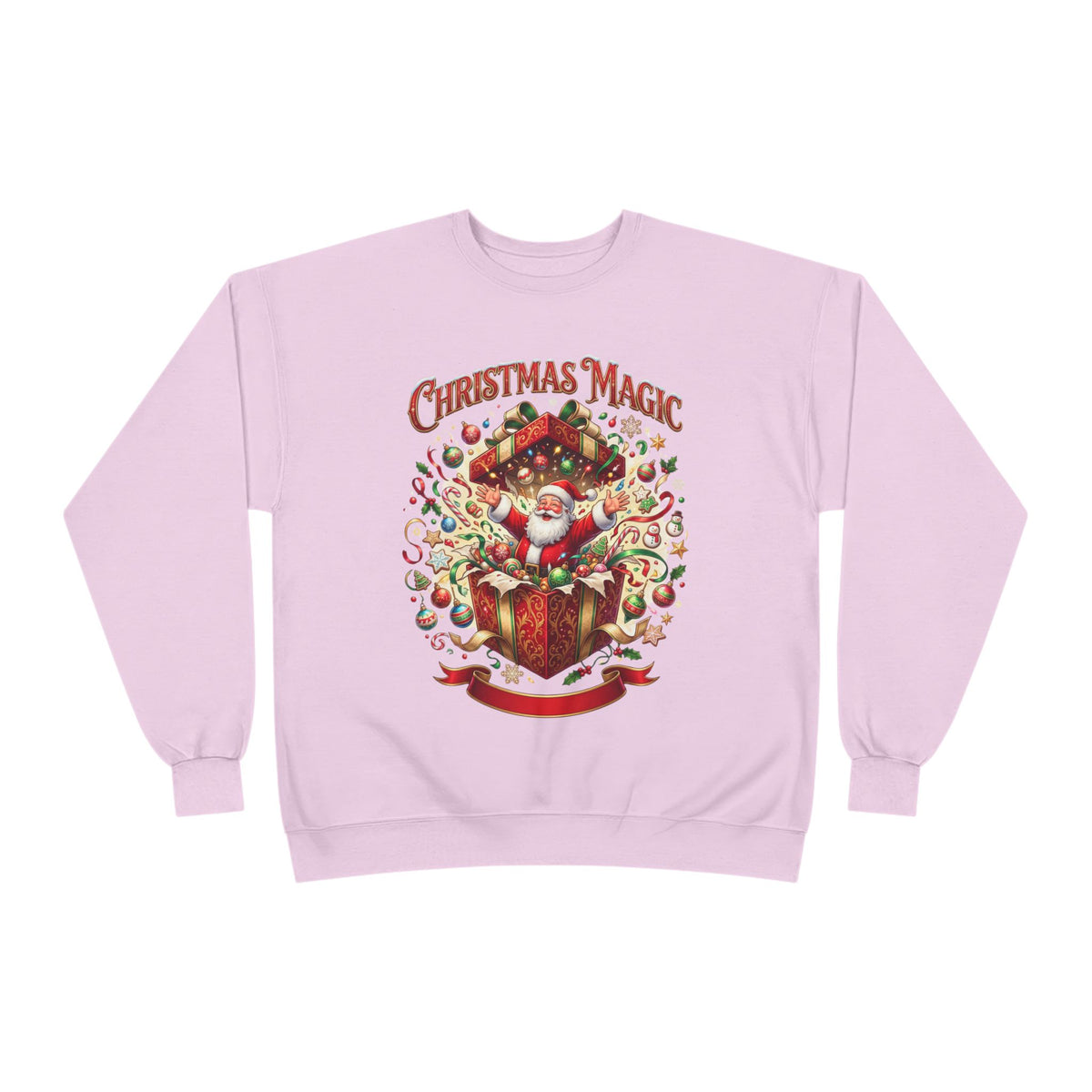 Christmas Magic Crewneck Sweatshirt — Santa Gift Box Holiday Pullover