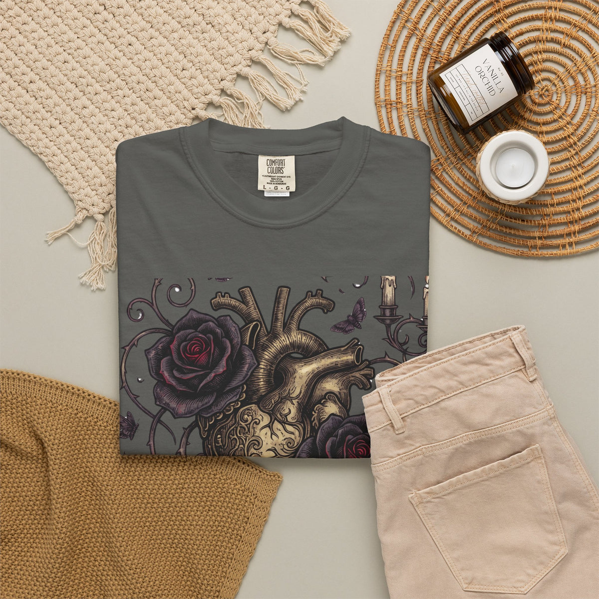 Love Never Dies Heart T-Shirt — Gothic Rose "Forever After Dark" Tee