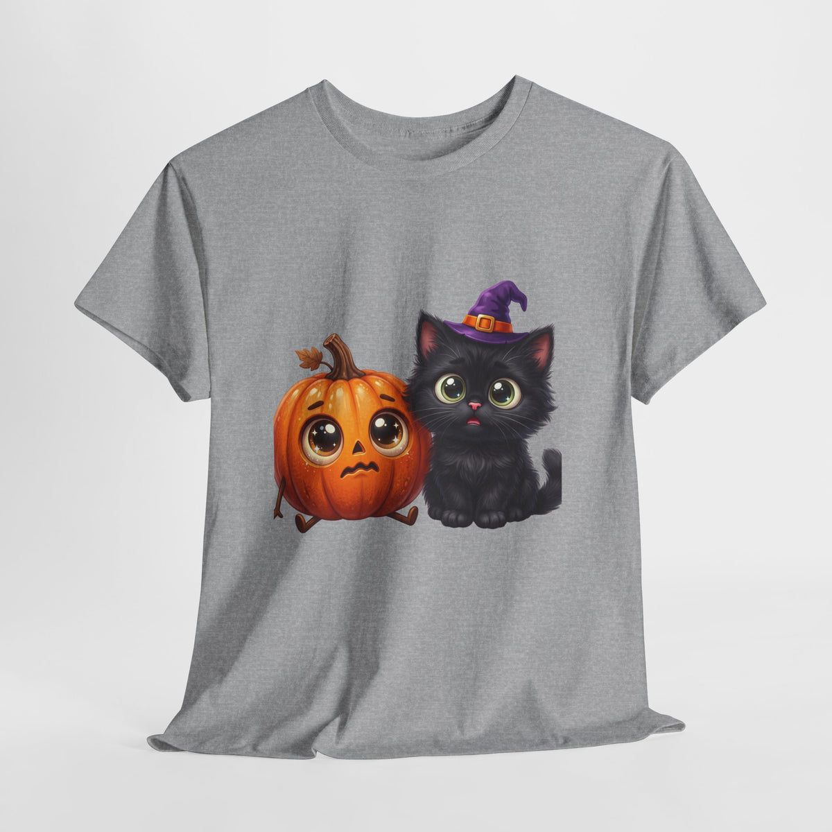 Halloween Black Cat & Pumpkin T‑Shirt — Cute Witch Hat Kitty Fall Tee