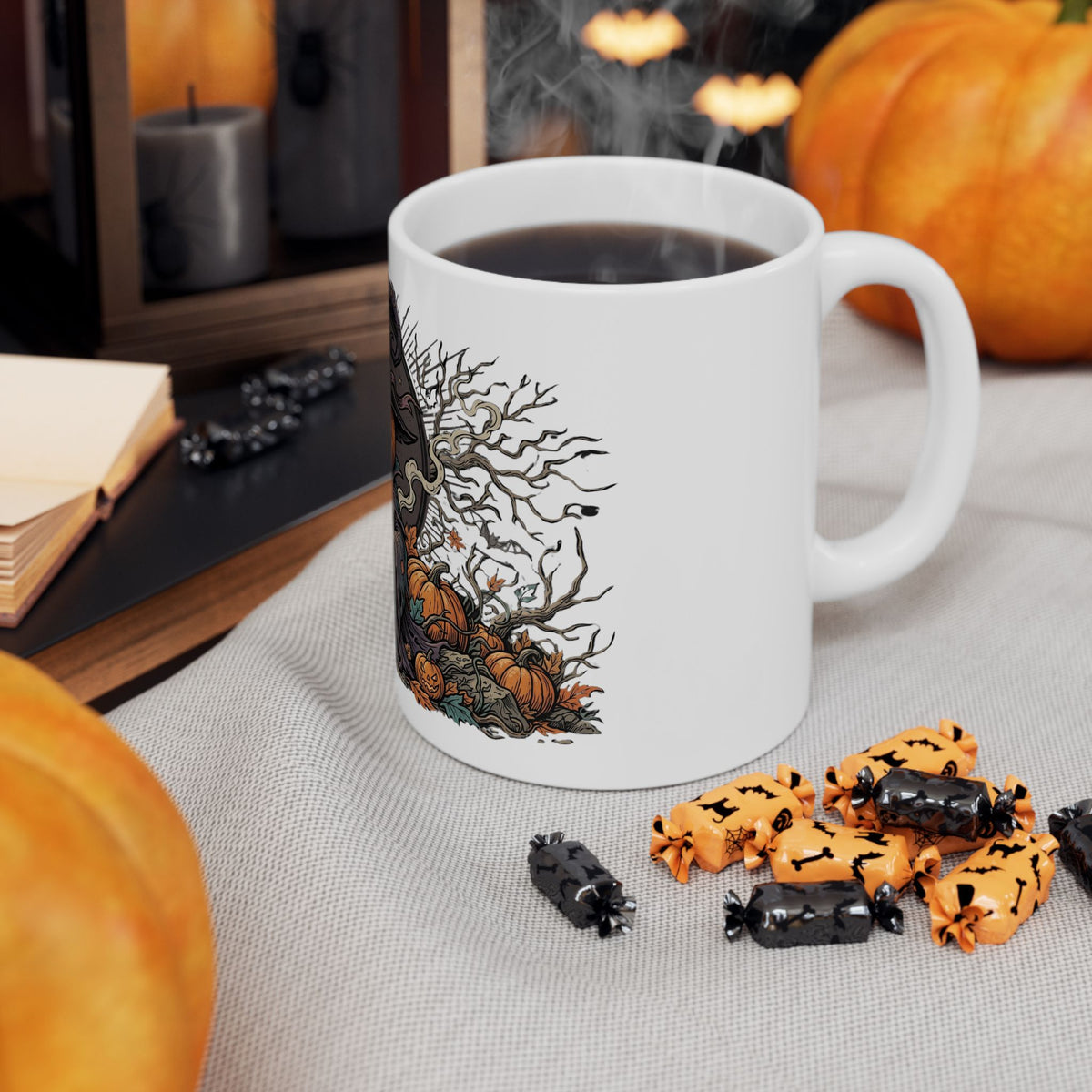Halloween Pumpkin Witch Mug — Spooky Jack-o'-Lantern Ceramic Coffee Cup (11oz & 15oz)