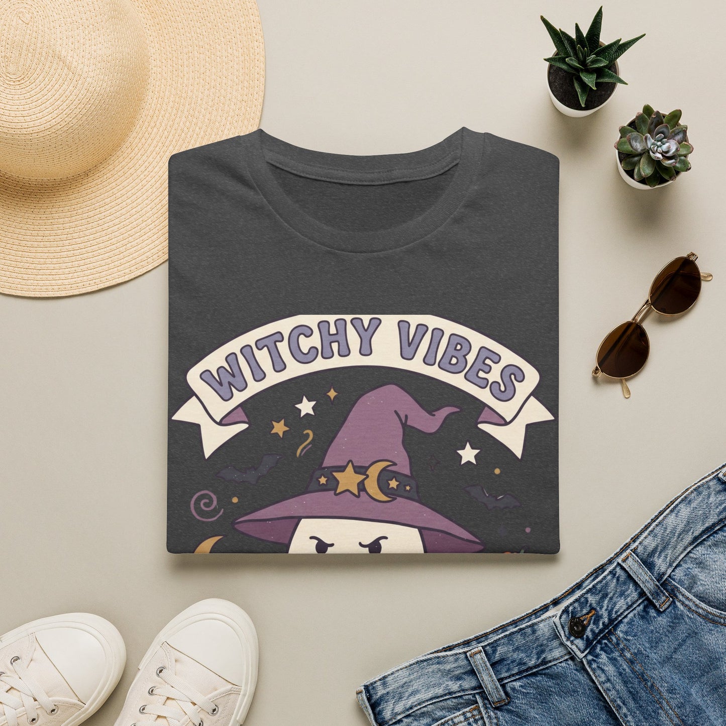 Witchy Vibes T‑Shirt — Cute Ghost Witch Halloween Tee
