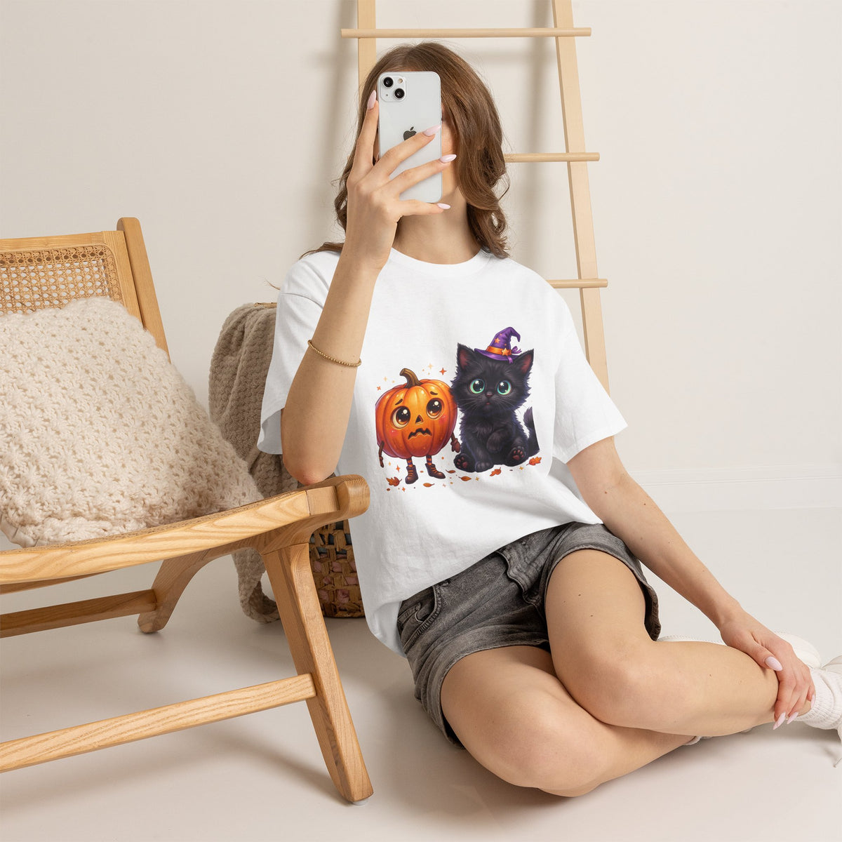 Halloween Black Kitten & Pumpkin T-Shirt