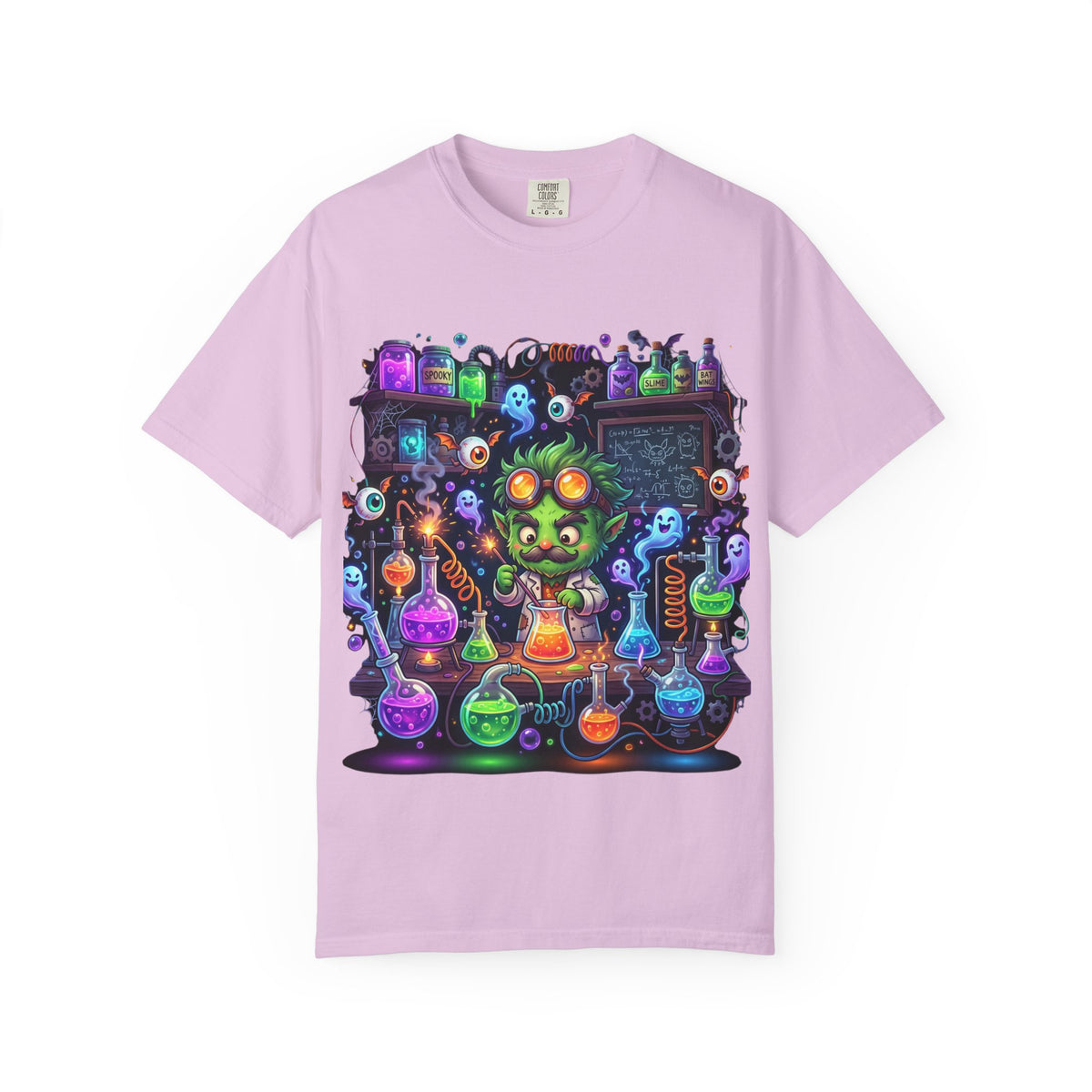 Mad Scientist Cat Lab T-Shirt — Neon Potion Halloween Tee
