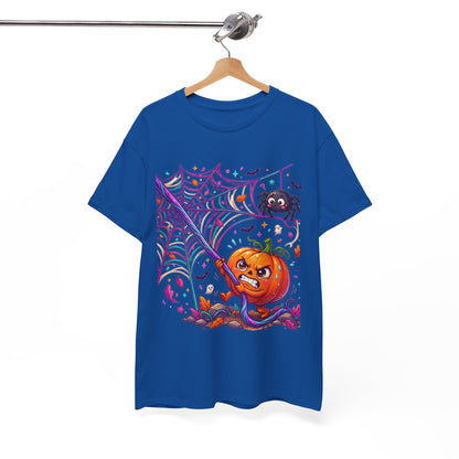 Pumpkin Spider Web Halloween T‑Shirt — Cute Spooky Pumpkin Cartoon Tee