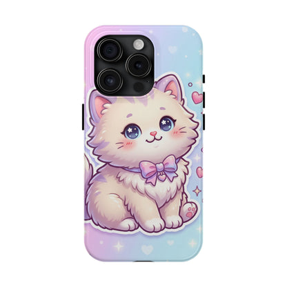 Cute Pastel Kawaii Kitten Tough Phone Case — Cute Cat with Bow Protective Cover