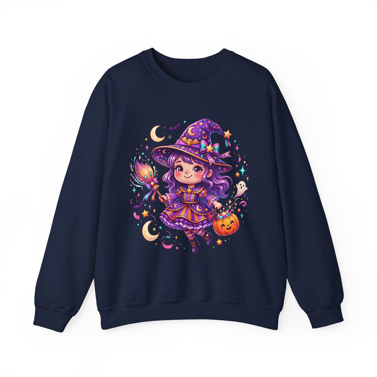 Cute Halloween Witch Sweatshirt — Kawaii Pumpkin Magic Crewneck