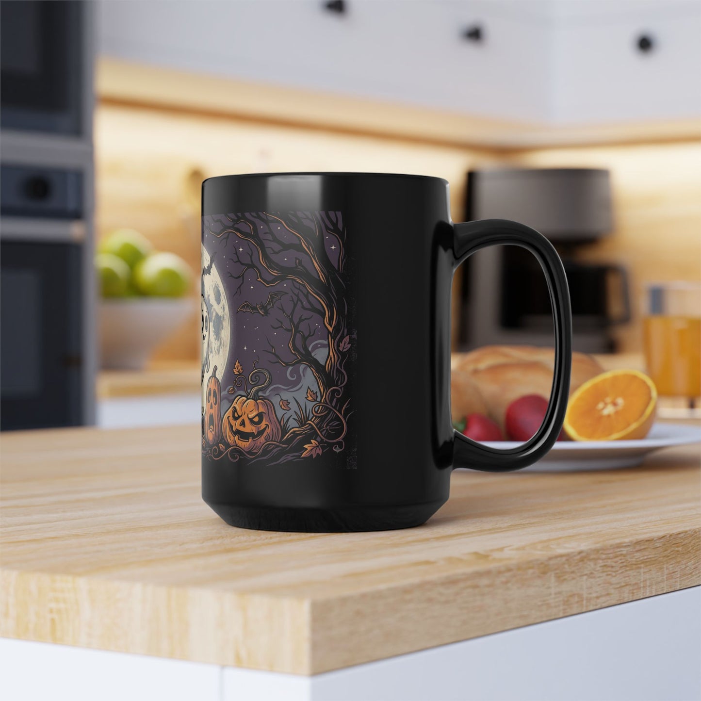 Halloween Ghost & Jack-o'-Lantern Black Mug (11oz, 15oz)