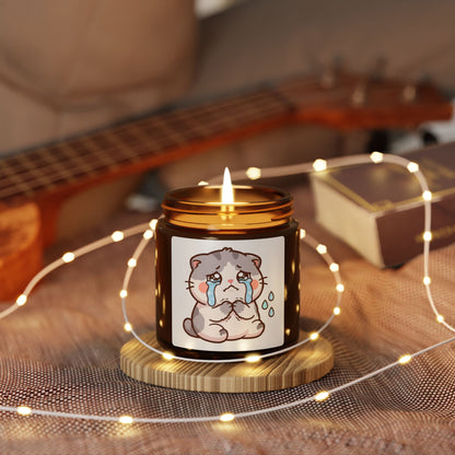 Crying Kawaii Cat Soy Candle — Amber Jar Scented Candle