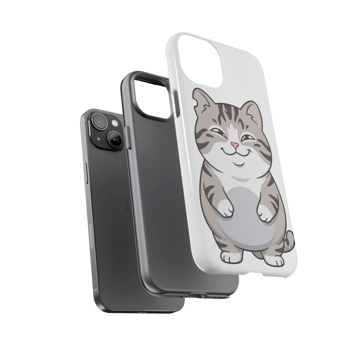 Cute Chubby Cat Phone Case — Protective Tough Case with Smiling Tabby Design